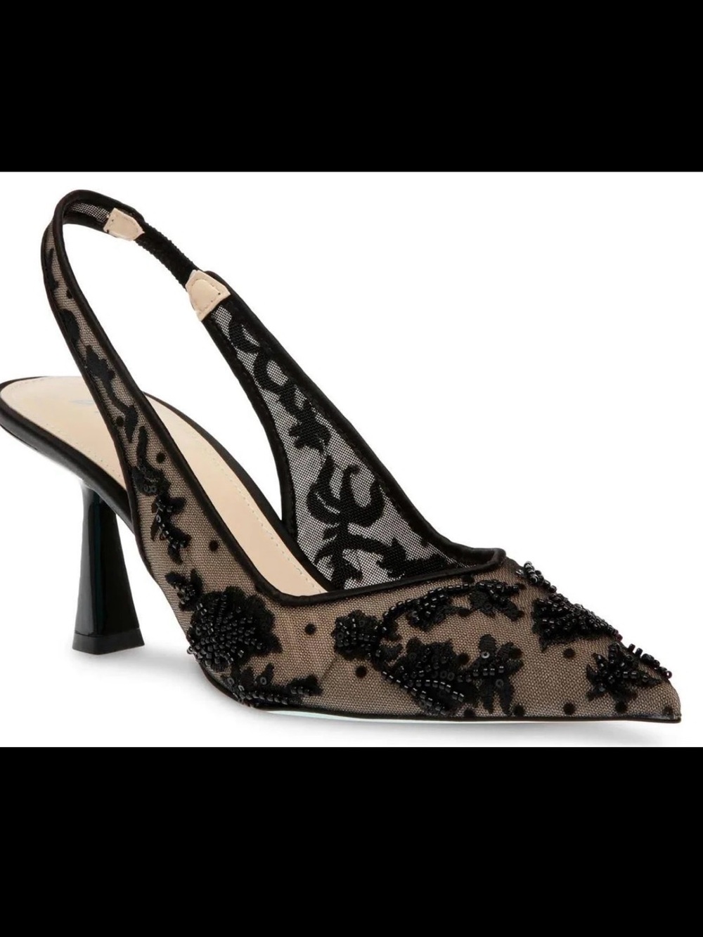 Betsey Johnson Black Beaded Mesh Slingback Pumps